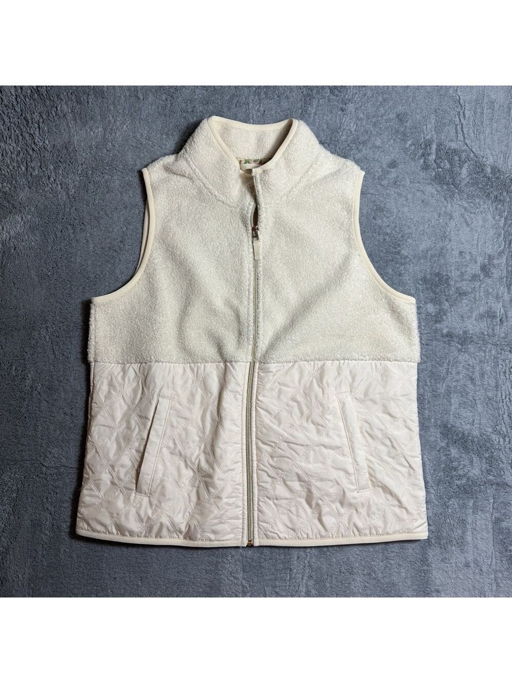 Tommy Bahama Cream Quilted Sherpa Vest Women's Large NWT